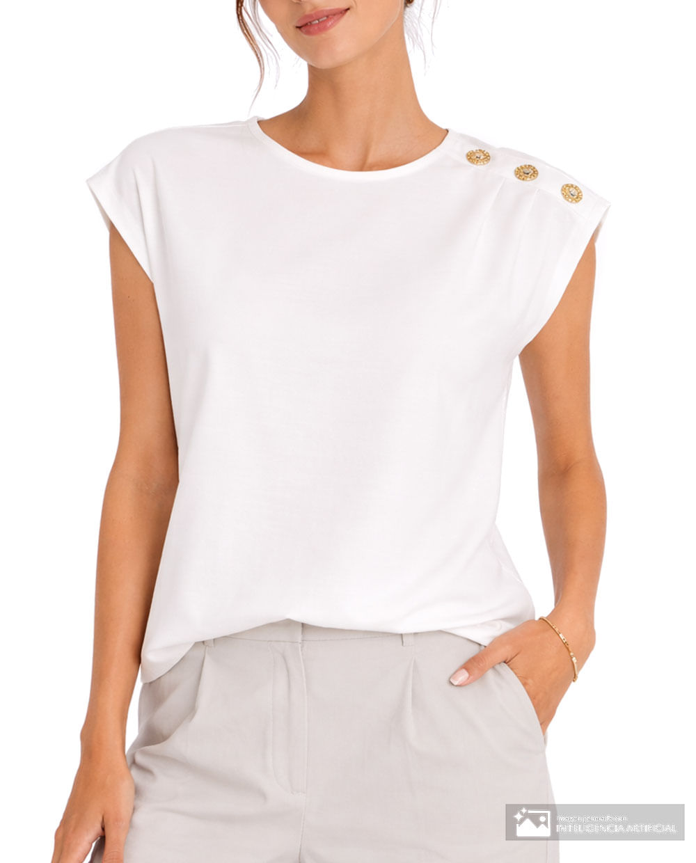 Blusa Sabrina formal manga corta para mujer