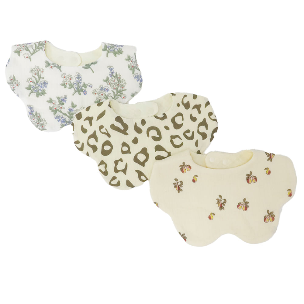 Set de 3 baberos multicolor con estampado para bebé niña