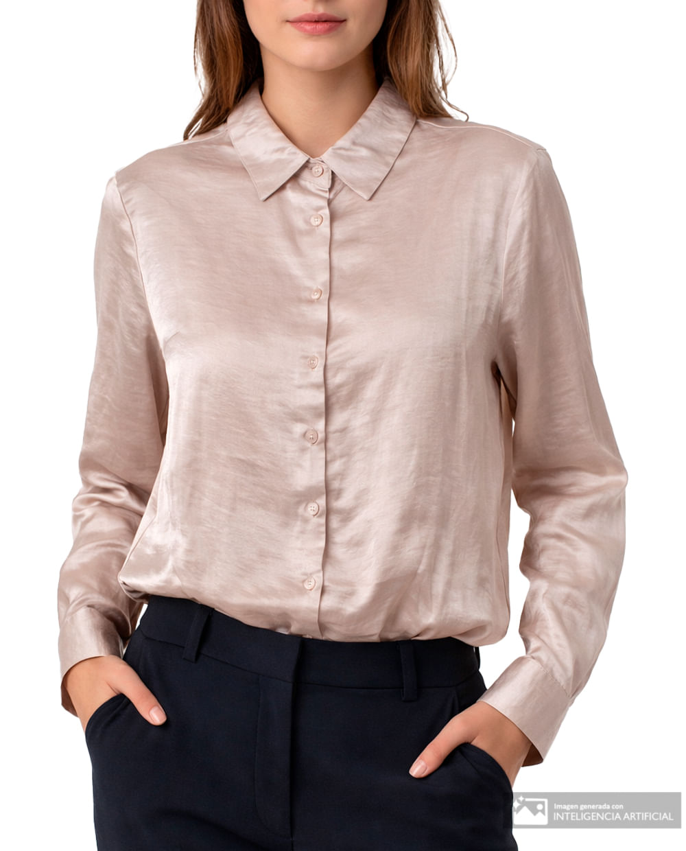 Blusa Sabrina camisera beige manga larga para mujer