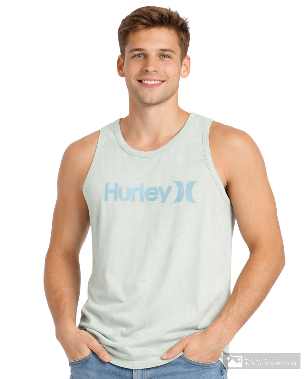 Camiseta Hurley regular fit verde estampada para hombre CAMISETA SIN MANAS CON LOGO PARA HOMBRE GREY XL