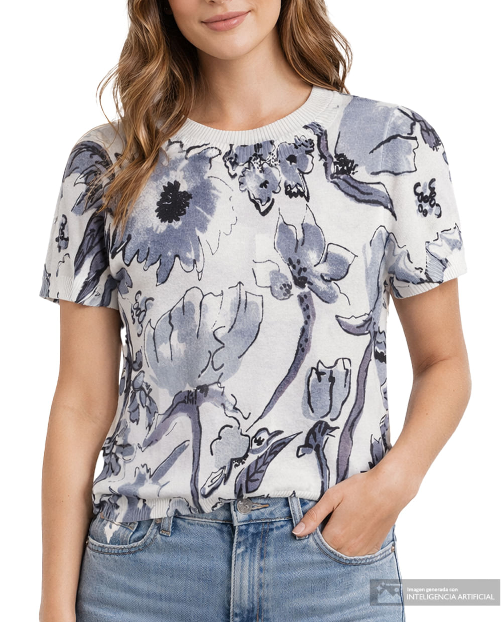 Blusa Sabrina sweatshirt estampada manga corta para mujer