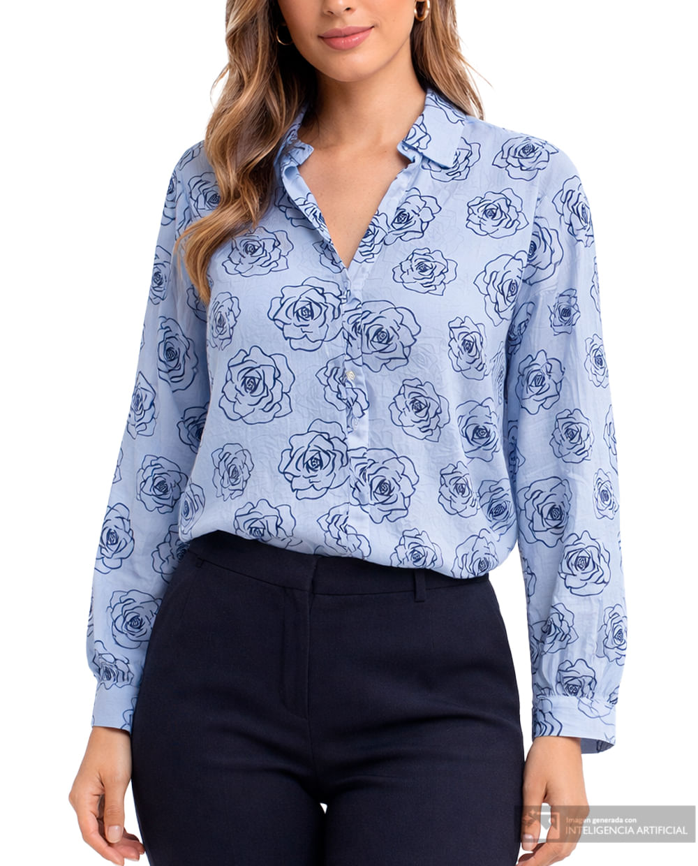 Blusa Sabrina camisera estampada manga larga para mujer