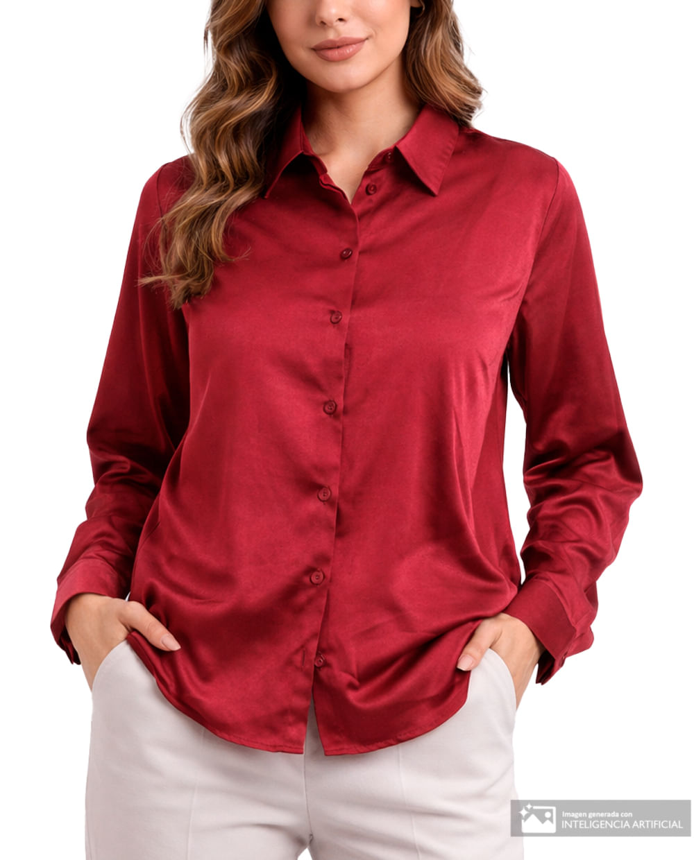 Blusa Sabrina camisera roja manga larga para mujer