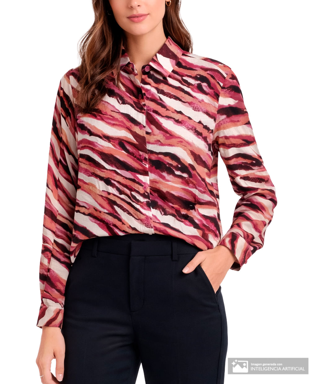 Blusa Sabrina camisera estampada manga larga para mujer
