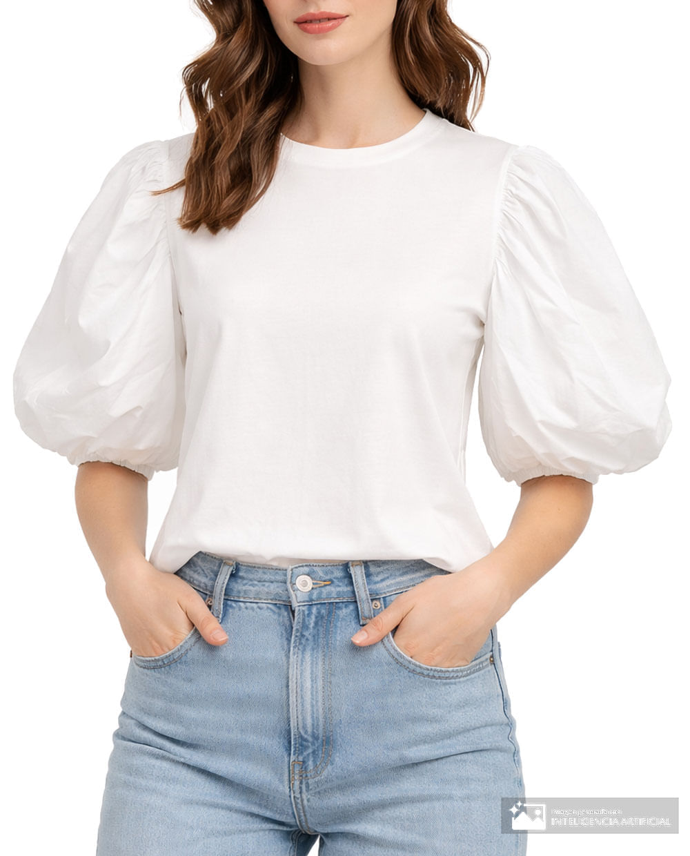 Blusa Sabrina casual blanca manga corta para mujer