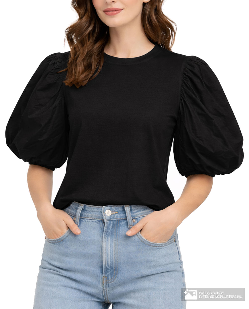 Blusa Sabrina casual negra manga corta para mujer