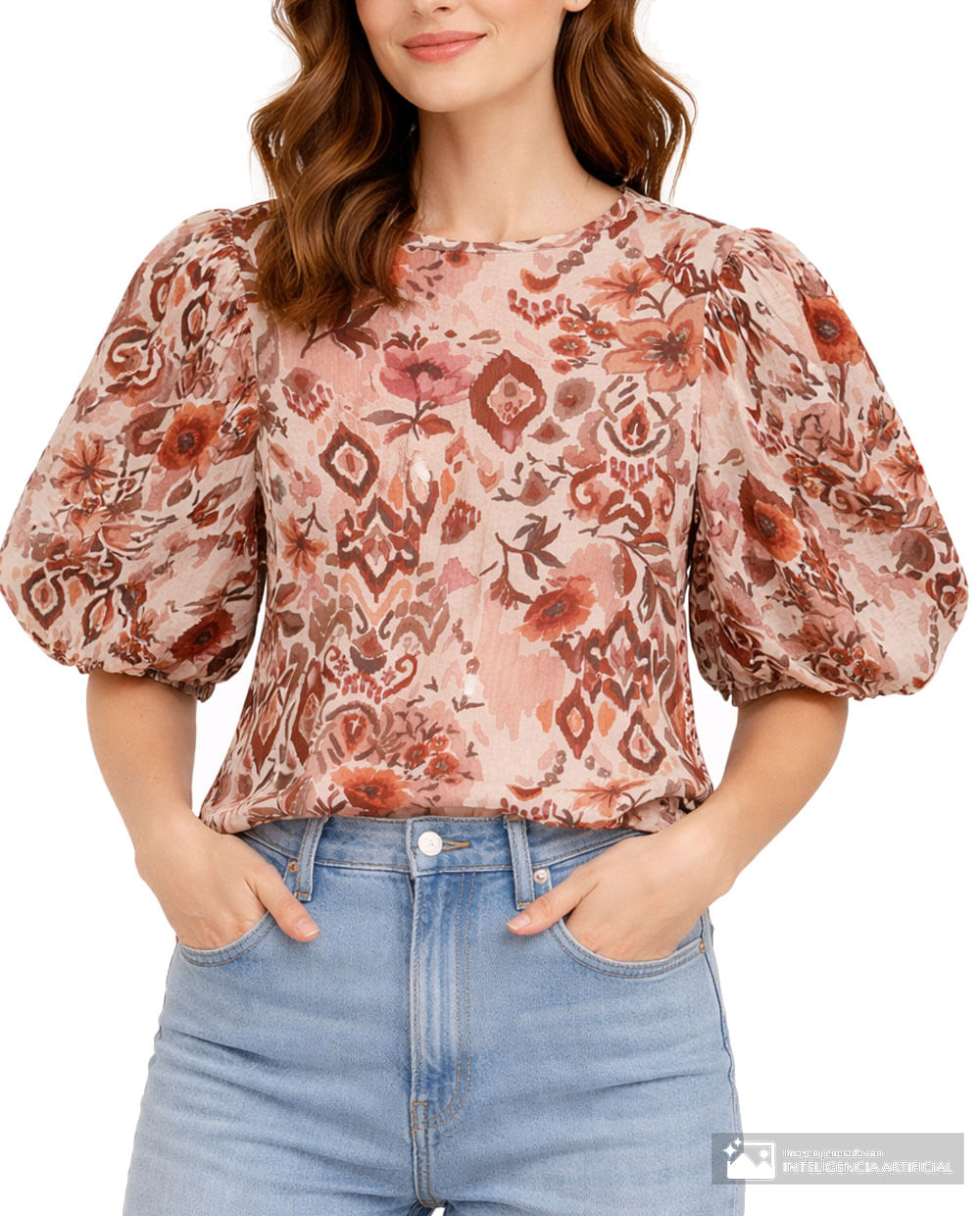 Blusa Sabrina casual estampada manga corta para mujer