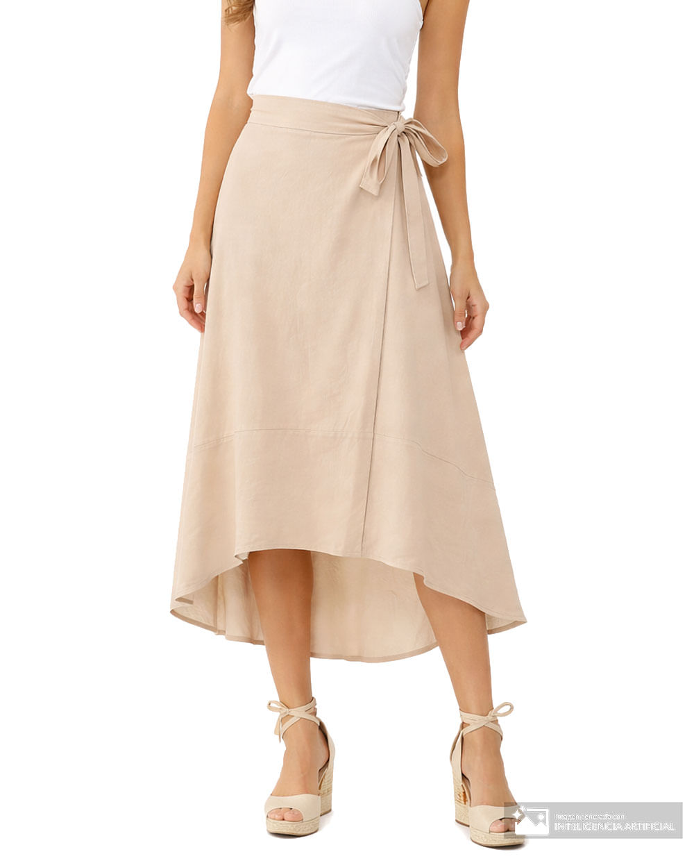 Falda Sabrina midi beige de cintura alta para mujer