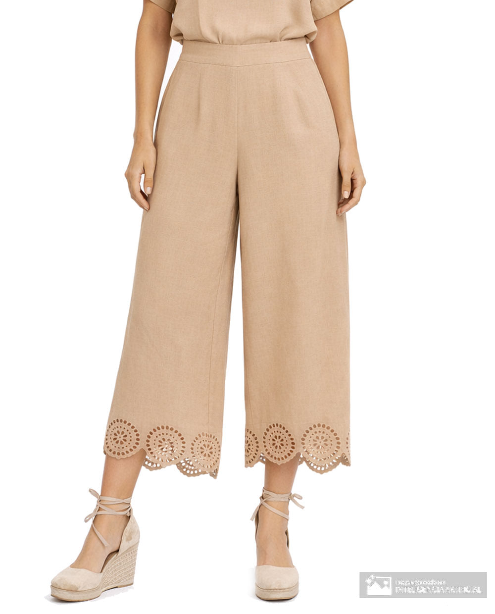 Pantalón Sabrina wide leg beige de cintura alta para mujer