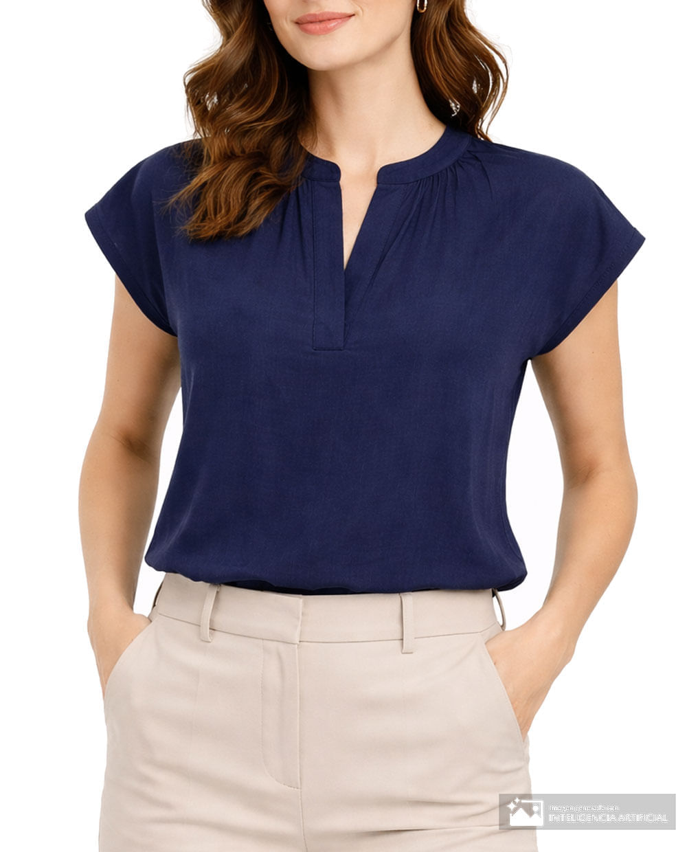 Blusa Sabrina túnica azul manga corta para mujer