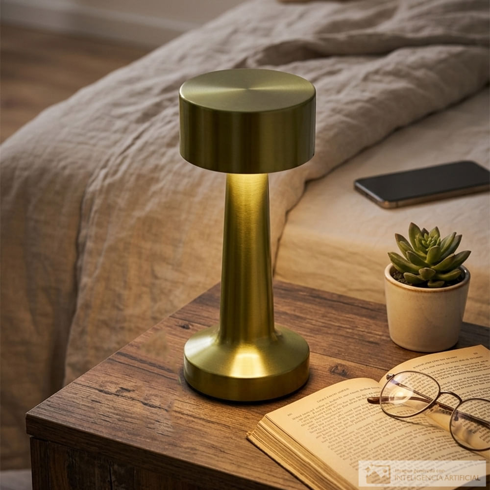 Lampara de mesa usb led dorada metálica 21x9cm