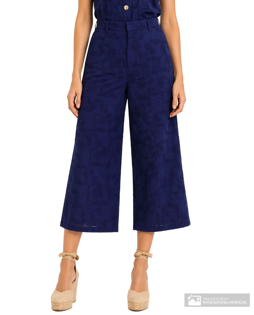 Pantalón Sabrina wide leg azul denim bordado para mujer
