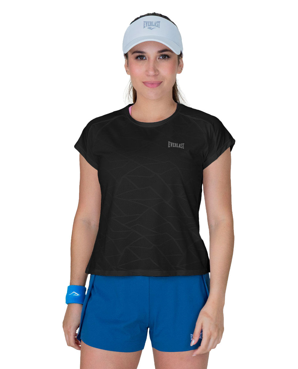 Camiseta deportiva Everlast negra estampada manga corta para mujer