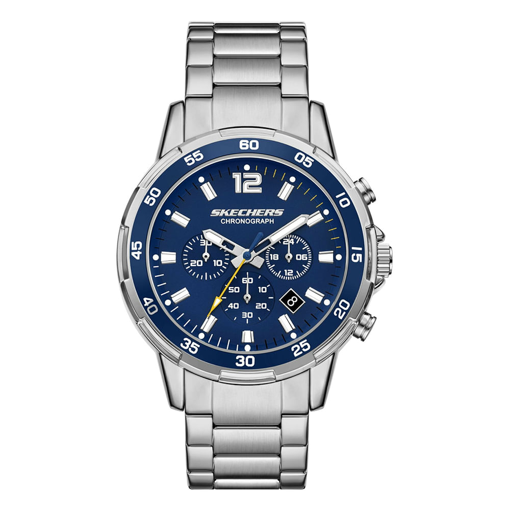 Reloj Skechers análogo cronógrafo de metal plateado con esfera azul para hombre