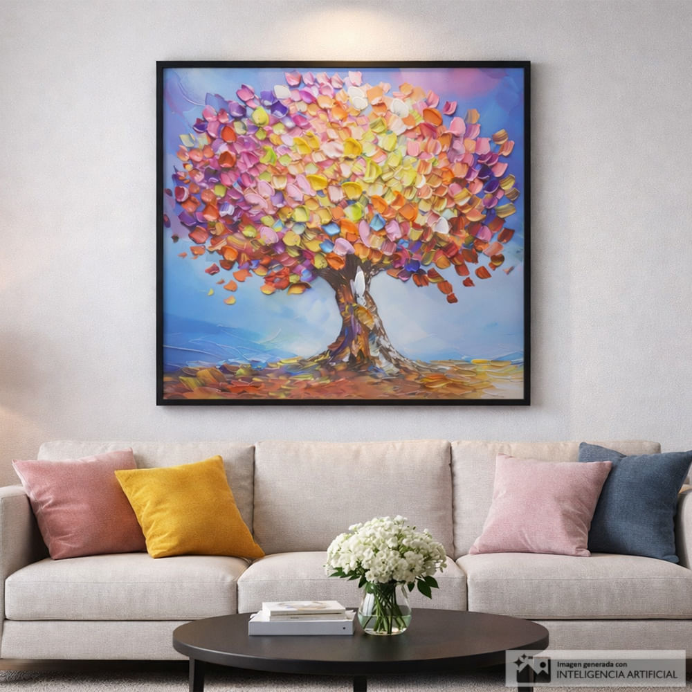 Cuadro decorativo árbol multicolor relieve 80x80 cm Cuadro Decorativo Arbol Multicolor Relieve 80x80 cm