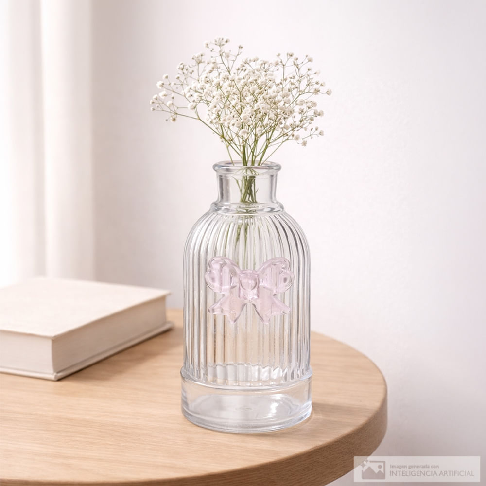Mini florero de vidrio con chonga decorativa 6.5x12 cm