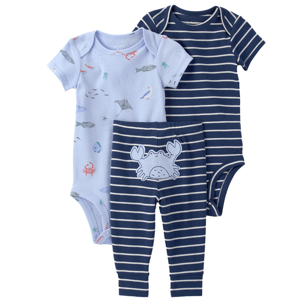 Conjunto de 3 piezas multicolor con estampado marino azul para bebé niño