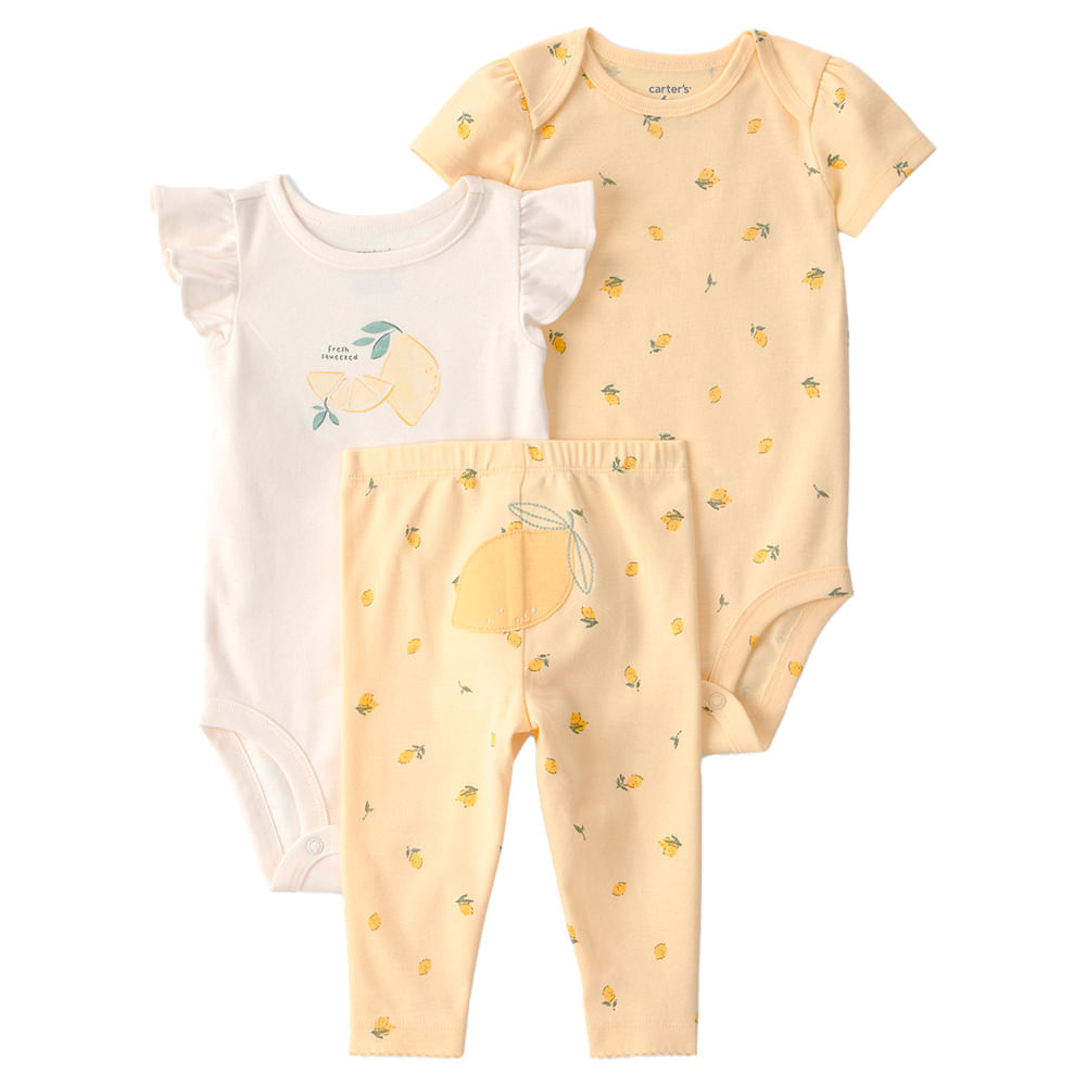 Conjunto de 3 piezas multicolor con estampado de limones amarillo para bebé niña