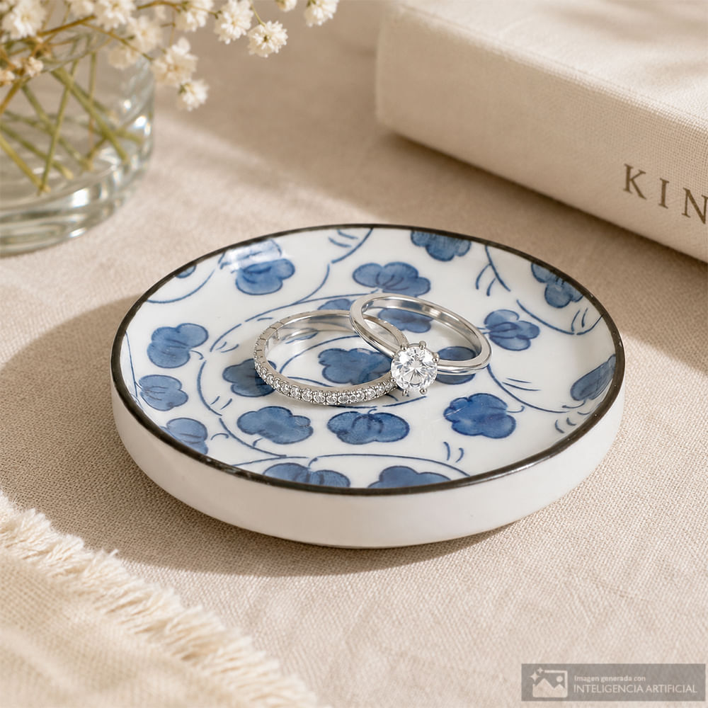 Bandeja para joyas con diseño floral azul 8.5 cm