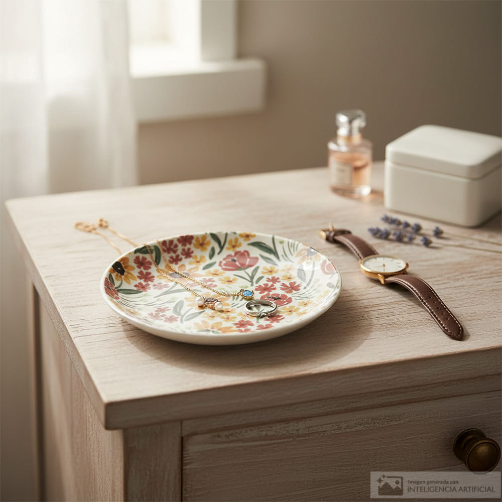 Joyero surtido de bandeja redonda con diseño floral 12 cm