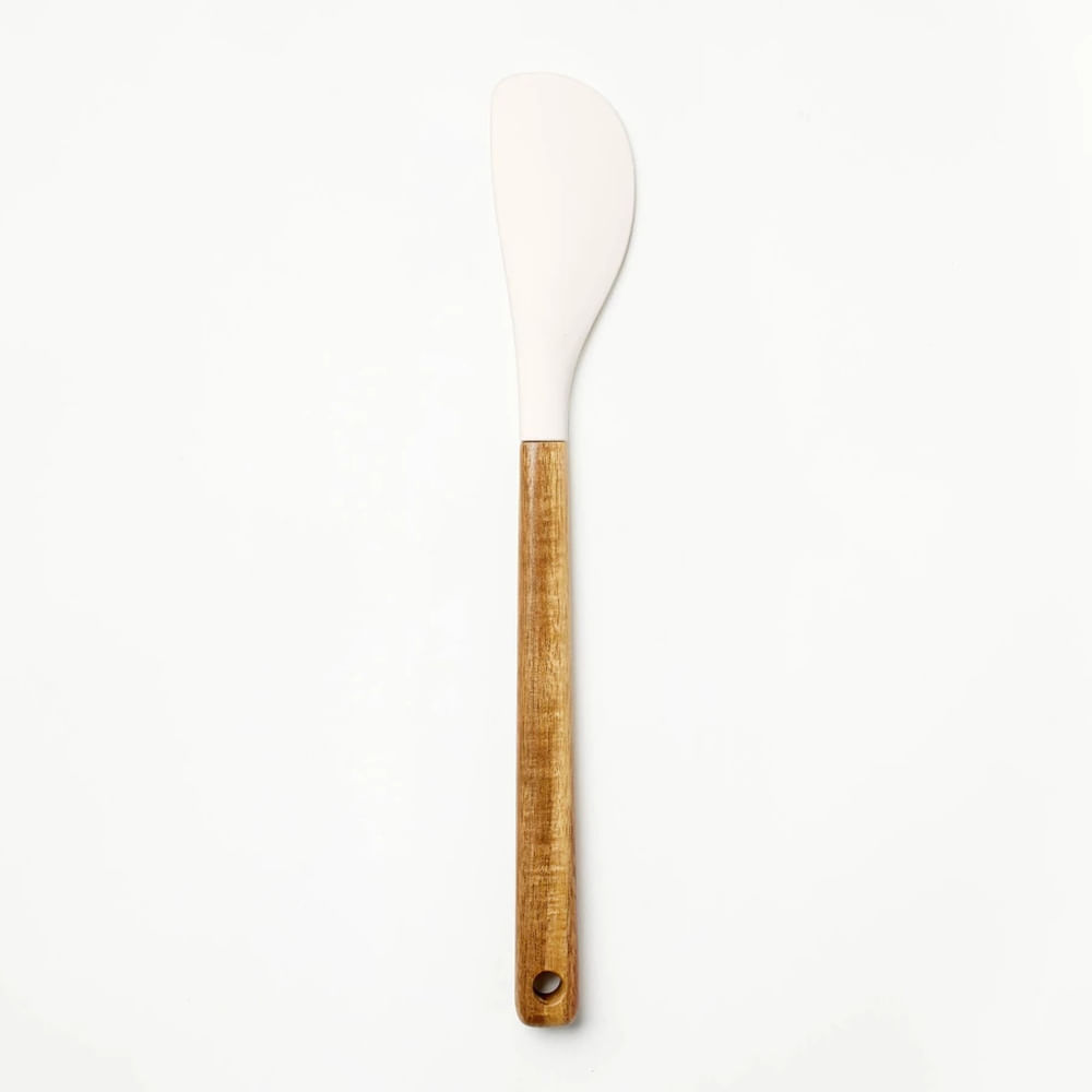 Espátula de acacia con silicona crema