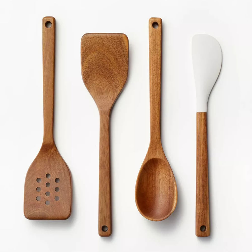 Set de 4 utensilios de cocina de madera café