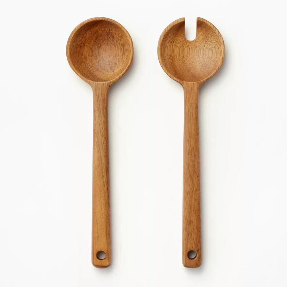 Set de 2 cucharas para ensalada de madera café