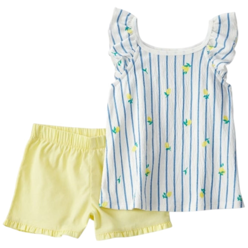 Conjunto bicolor de 2 piezas con estampado de limones para niña