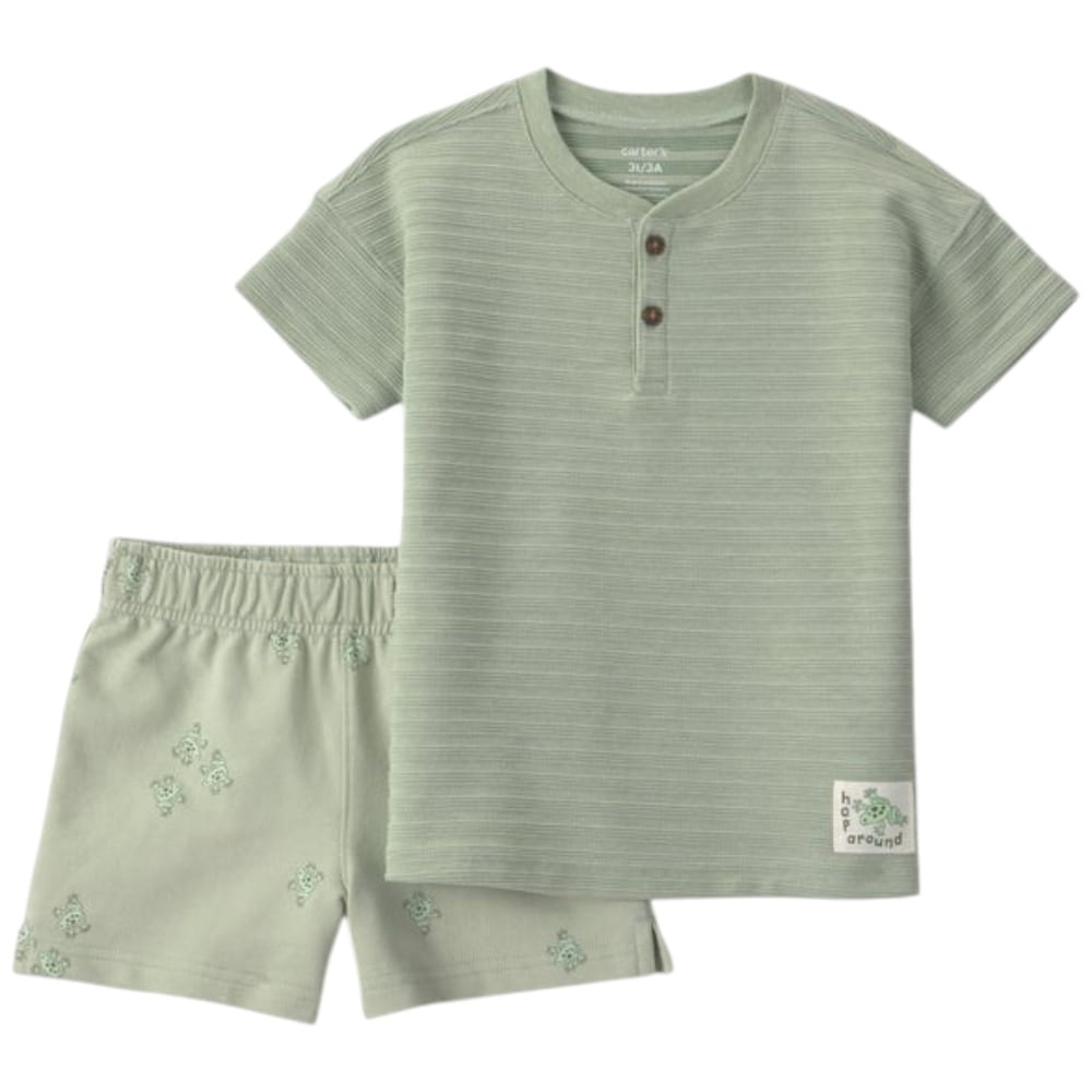 Conjunto verde de 2 piezas con estampado de ranas para niño