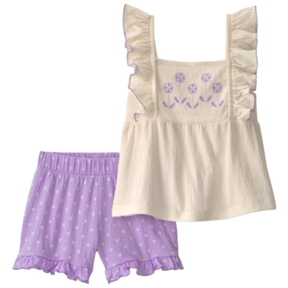 Conjunto de 2 piezas bicolor con bordado floral para niña
