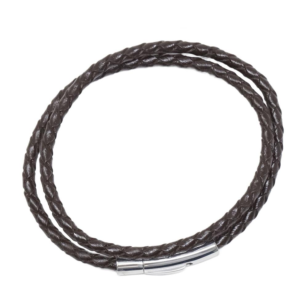 Pulsera cruzada de cuero trenzado marrón para hombre