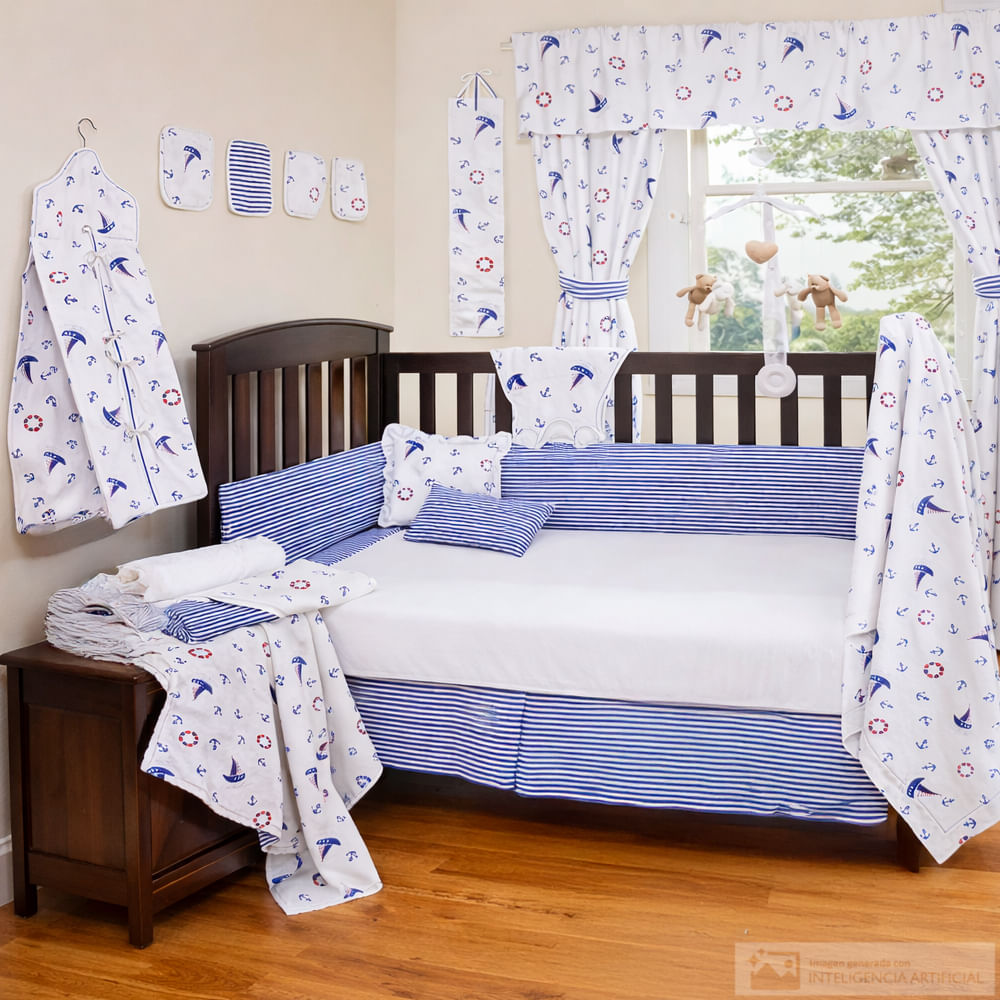 Set de 5 piezas de ropa de cuna estampado barcos para bebé