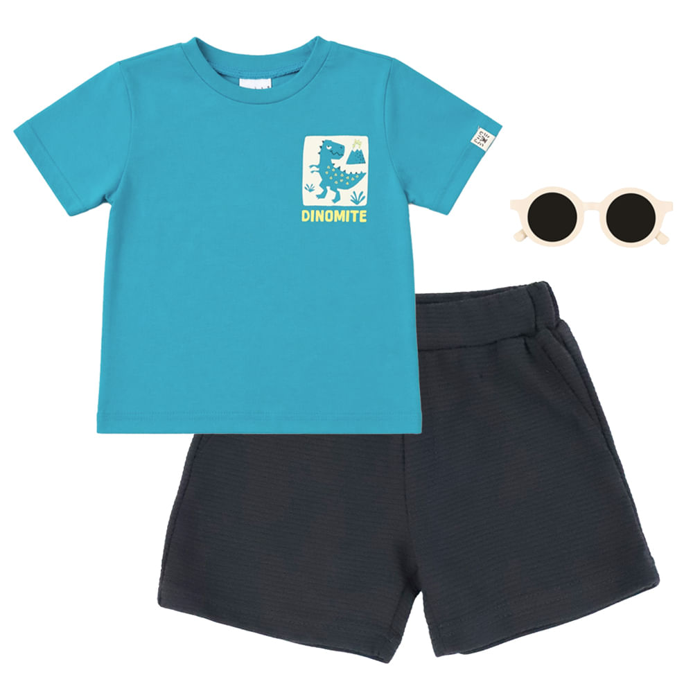 Conjunto de 3 piezas azul con estampado de dinosaurio para bebé niño