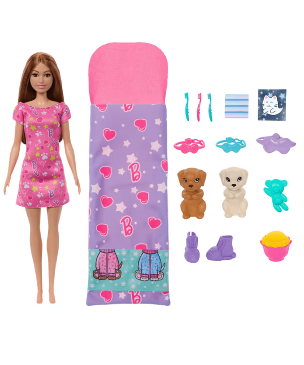 Set muñeca Barbie pijamada con cachorros