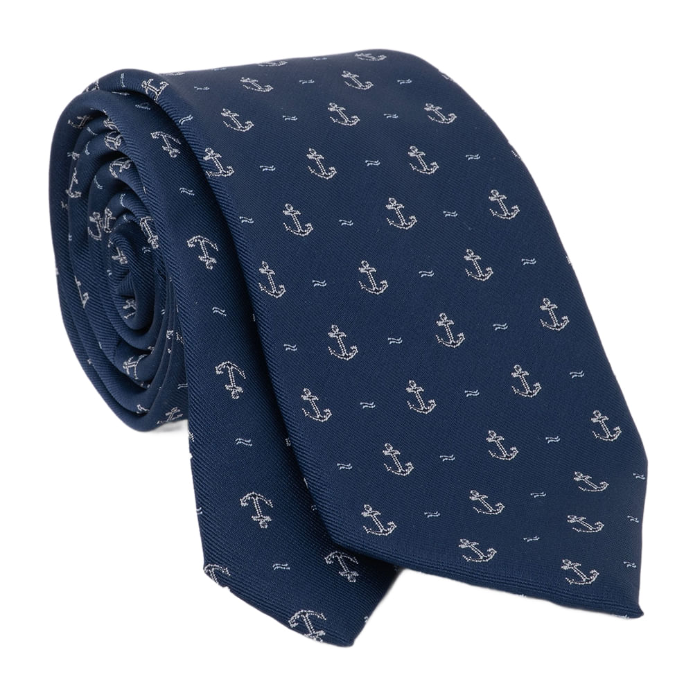 Corbata Nautica azul con bordado de anclas