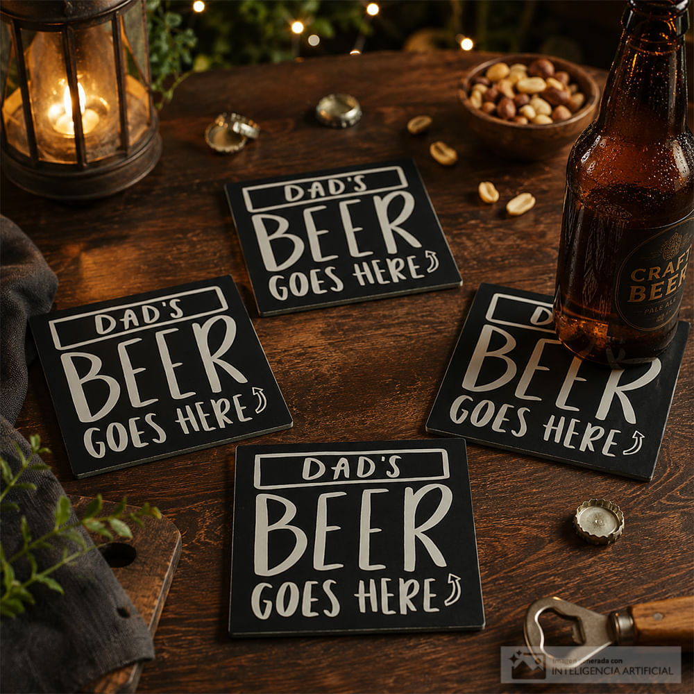 Set de portavasos 5 piezas "Dad's Beer Goes Here"