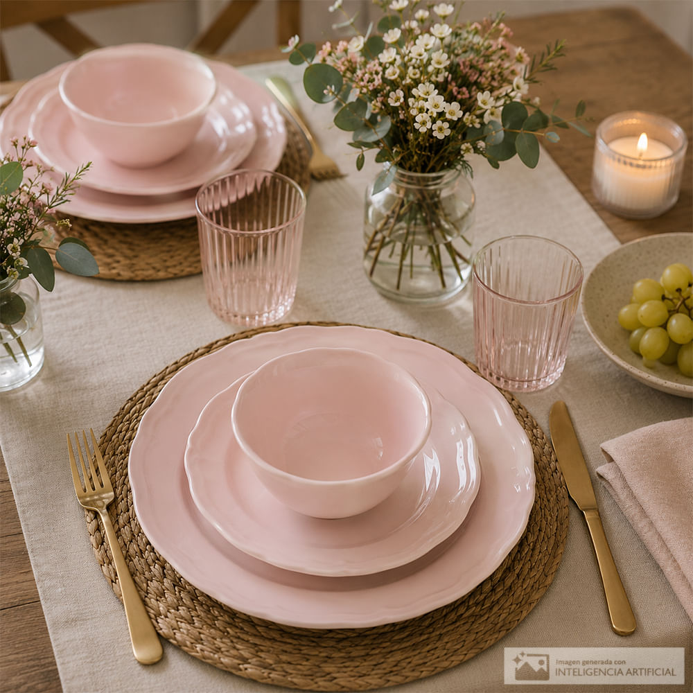 Vajilla Madison set de 12 piezas de cerámica color rosado