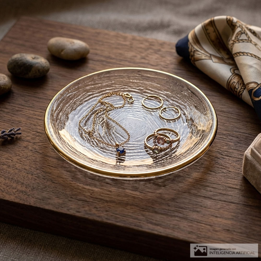 Bandeja de vidrio para joyas diseño de flor 9 x 9 cm
