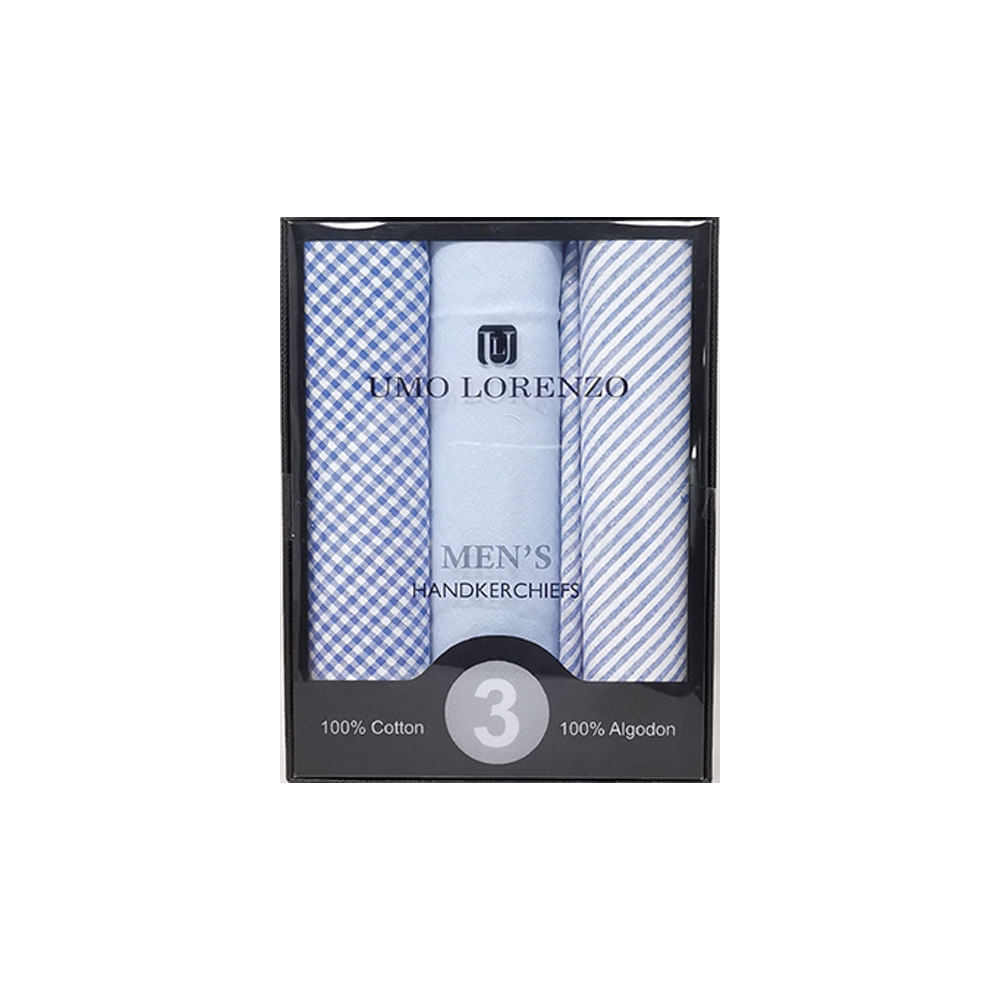 Paquete de 3 pañuelos Umo Lorenzo azules para hombre