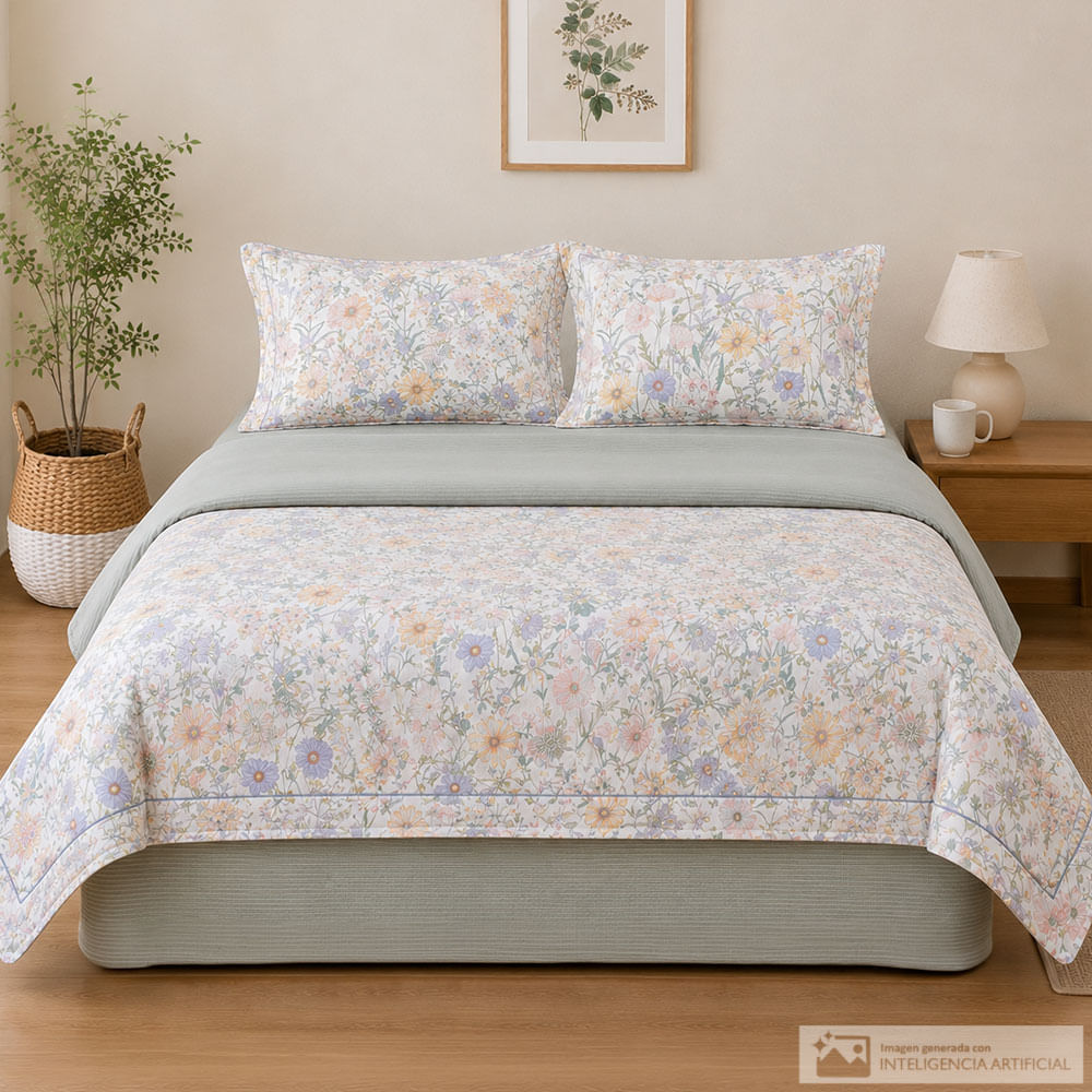 Juego de edredón de algodón de 3 piezas estampado floral