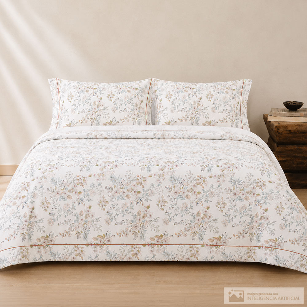 Juego de edredón de algodón de 3 piezas estampado flores