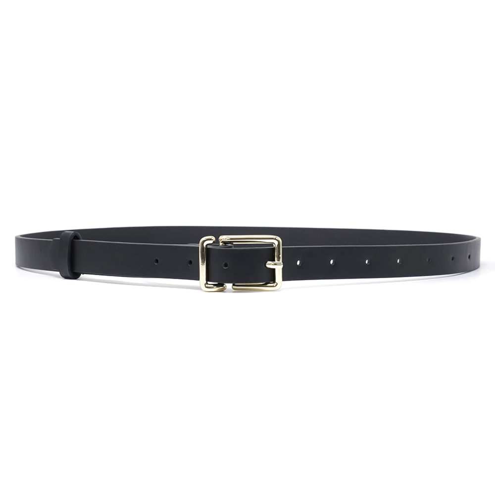 Cincho delgado negro con hebilla rectangular dorada