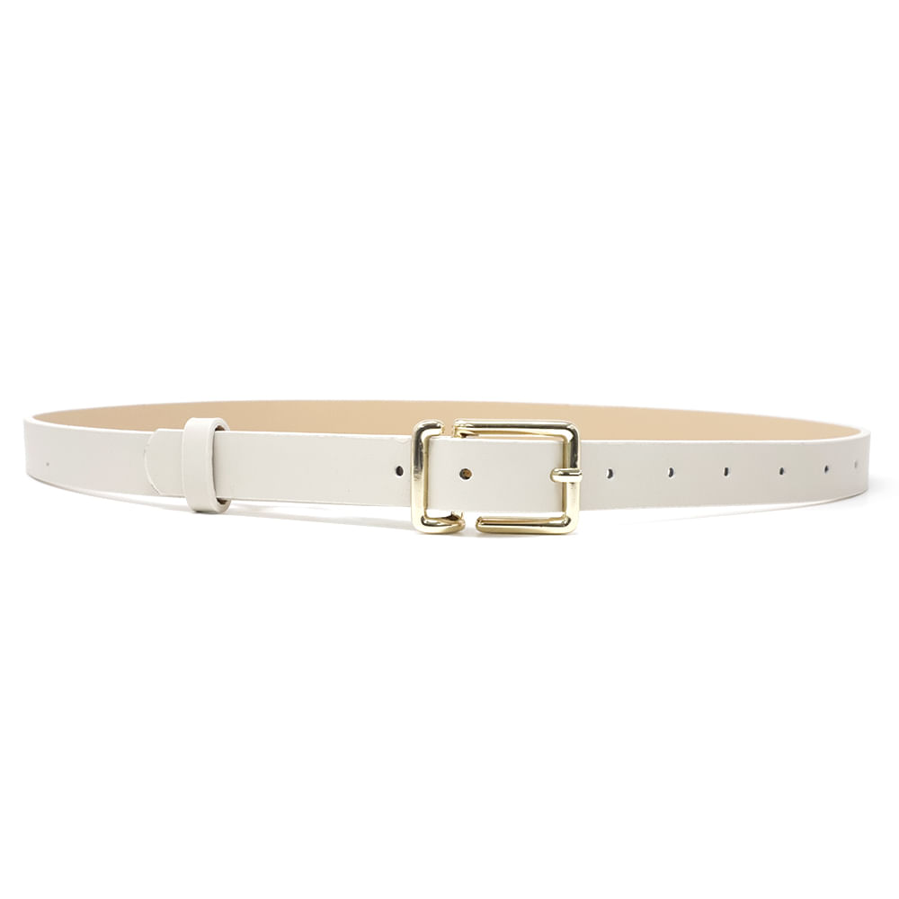 Cincho delgado blanco con hebilla rectangular dorada