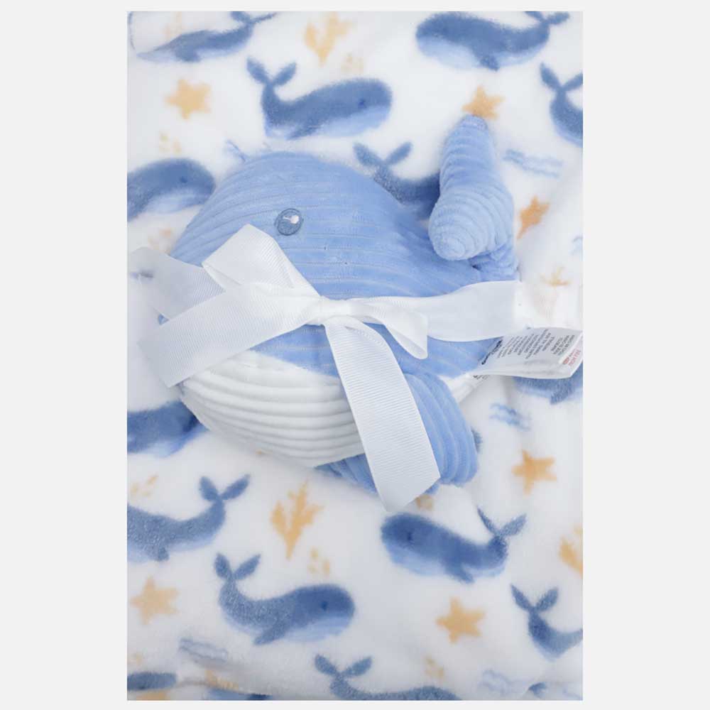 Frazada con estampado y peluche de ballena para bebé niño