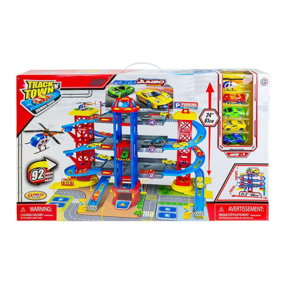 Express Wheels Track N' Town Estacionamiento de 4 Niveles con 92 Piezas