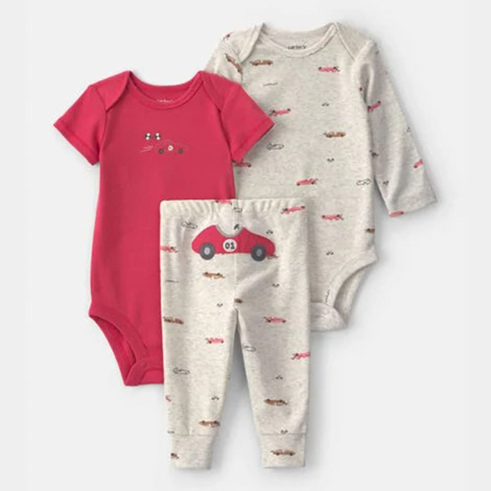 Conjunto de 3 piezas con estampado de autos para bebé niño