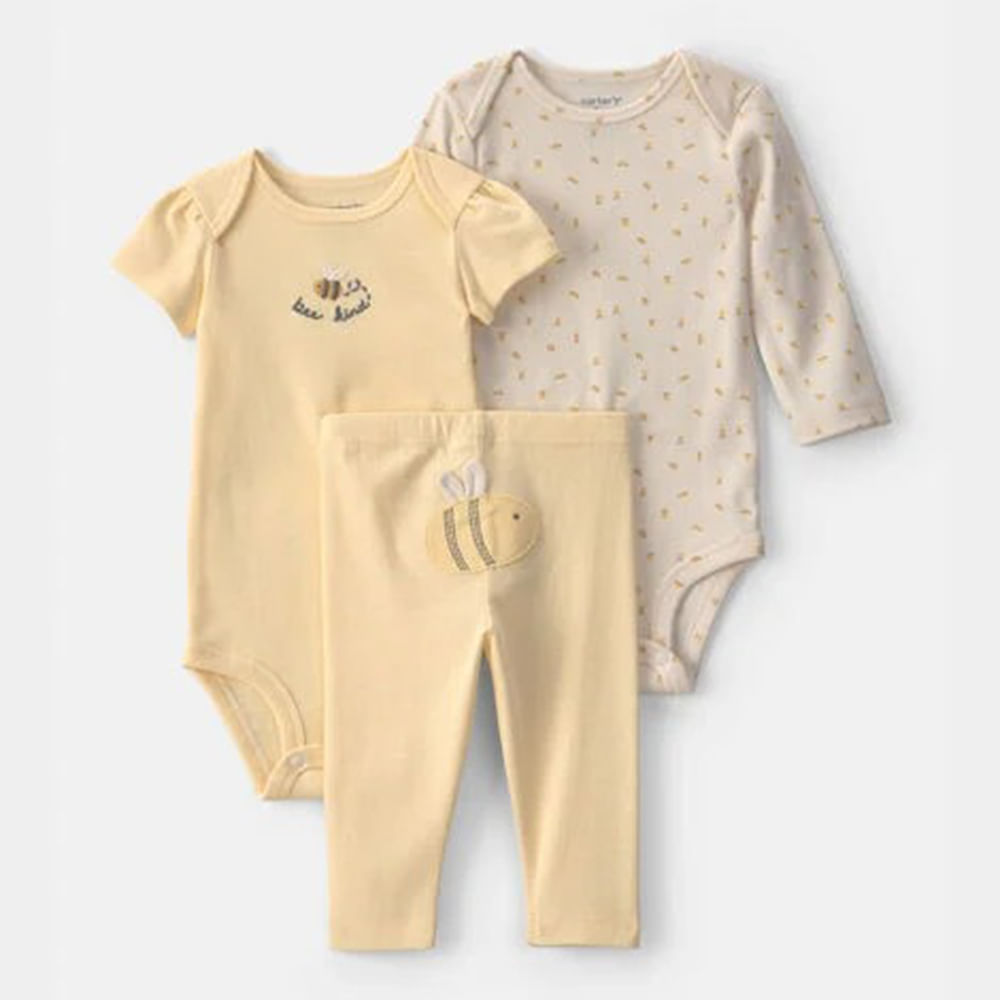 Conjunto de 3 piezas con estampado de abejas para bebé niña
