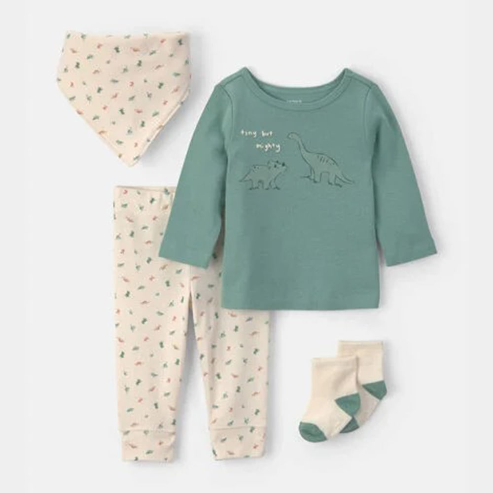 Conjunto de 4 piezas verde con estampado de dinosaurios para bebé niño