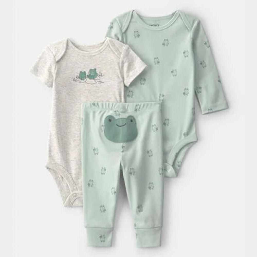 Conjunto de 3 piezas con estampado de ranitas para bebé niño