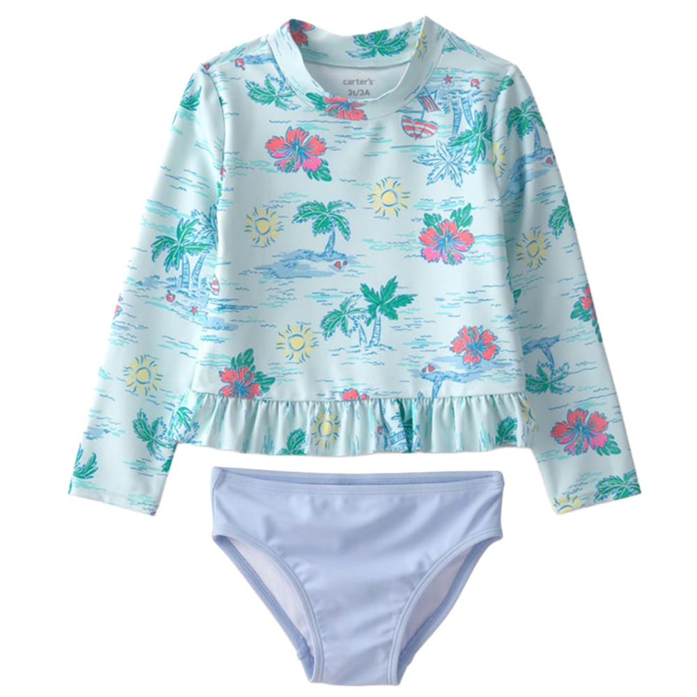 Conjunto de baño de 2 piezas con estampado tropical para niña